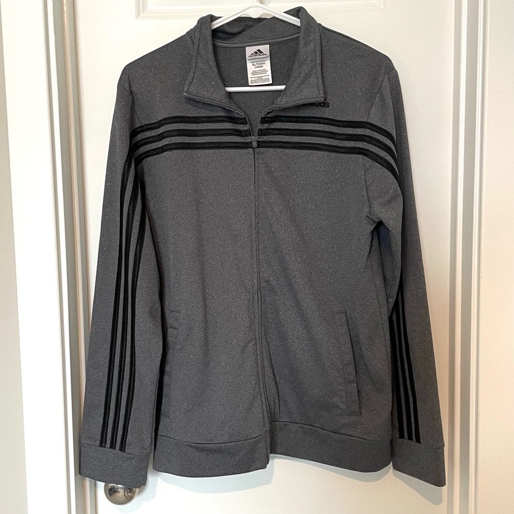 Adidas Boys Size XL 18/20 Track Jacket Pants Gray Black Stripes - Picture 2 of 4